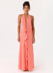 Attina Halter Maxi Dress - Coral