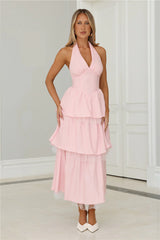 Twinkle Into Night Tulle Halter Maxi Dress Pink